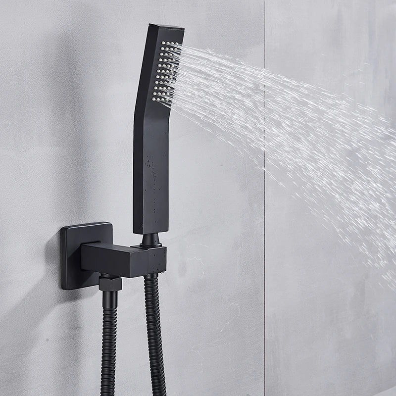 Digital Display Thermostatic Rain Shower System Set 14 X 20 Inch Waterfall Rainfall LED Ceiling Shower Head with HandShower