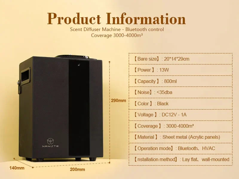 NAMSTE 4000m³ Essential Oil Diffuser Bluetooth Control HVAC Commercial Place Air Freshener Hotel Home 800ML Aroma Diffuser