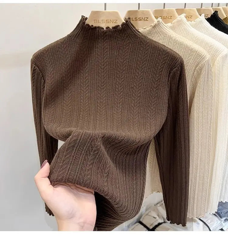 Autumn Winter Chic Bottom Sweaters Women Fashion Turtleneck Pullover Slim Long Sleeve Knitted Jumpers Soft Warm Pull Femme Top
