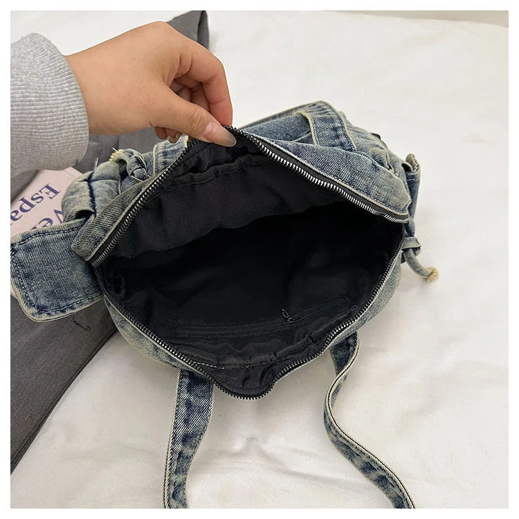 Trendy Vintage Denim Top Handle Bag Women Fashion Spring Shoulder Bag Casual Comfortable and Versatile Texture Storage Bag