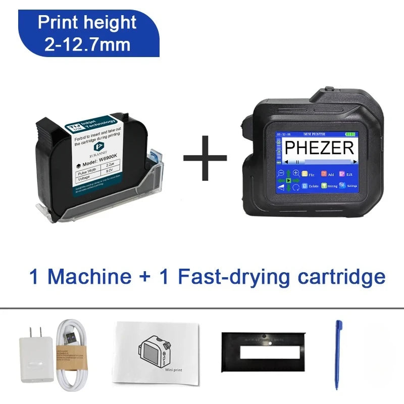 For Hp Phezer 2026 PC98 Mini Printer 28 Languages Portable Printer Handheld Inkjet Printer QR Bar Code Date Logo Expiry Date