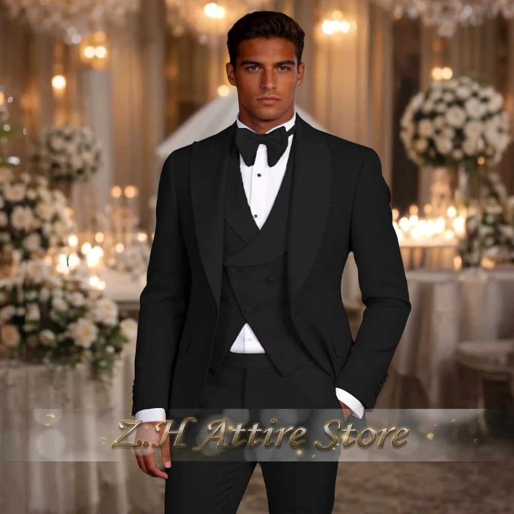Elegant Pink Men's 3pcs Suit Spliced Satin Lapel Jacket Vest Pants Custom-Made Set for Wedding Groom Cocktail Birthday Party