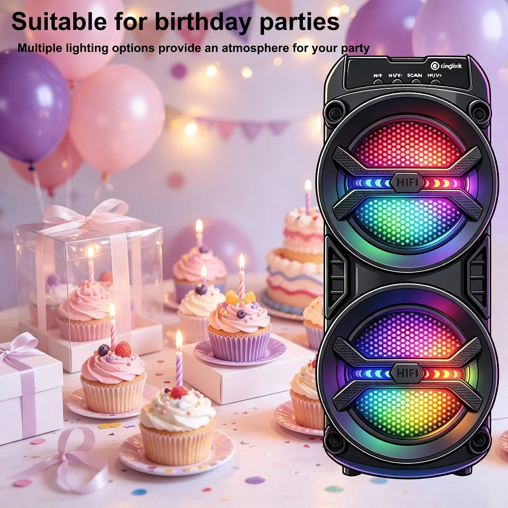 Portable PA Amplifier Wireless Speaker with RGB Lighting, Lightweight Subwoofer And Convenient Speaker, Supports FM Radio,