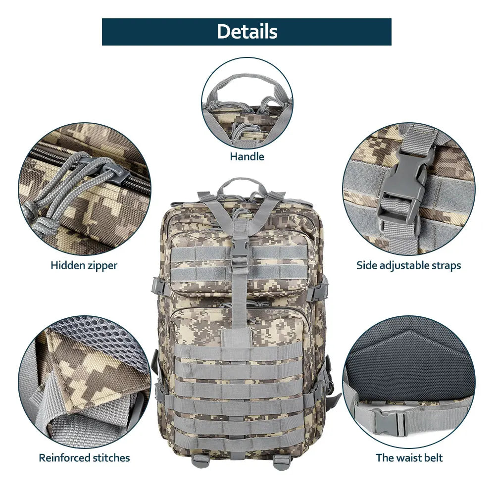 50 Liters Outdoor Tactical Dual Shoulder Large 3P Backpack Backcountry Cycling Sports Backpack Travel Attack Camouflage Multi-Fu