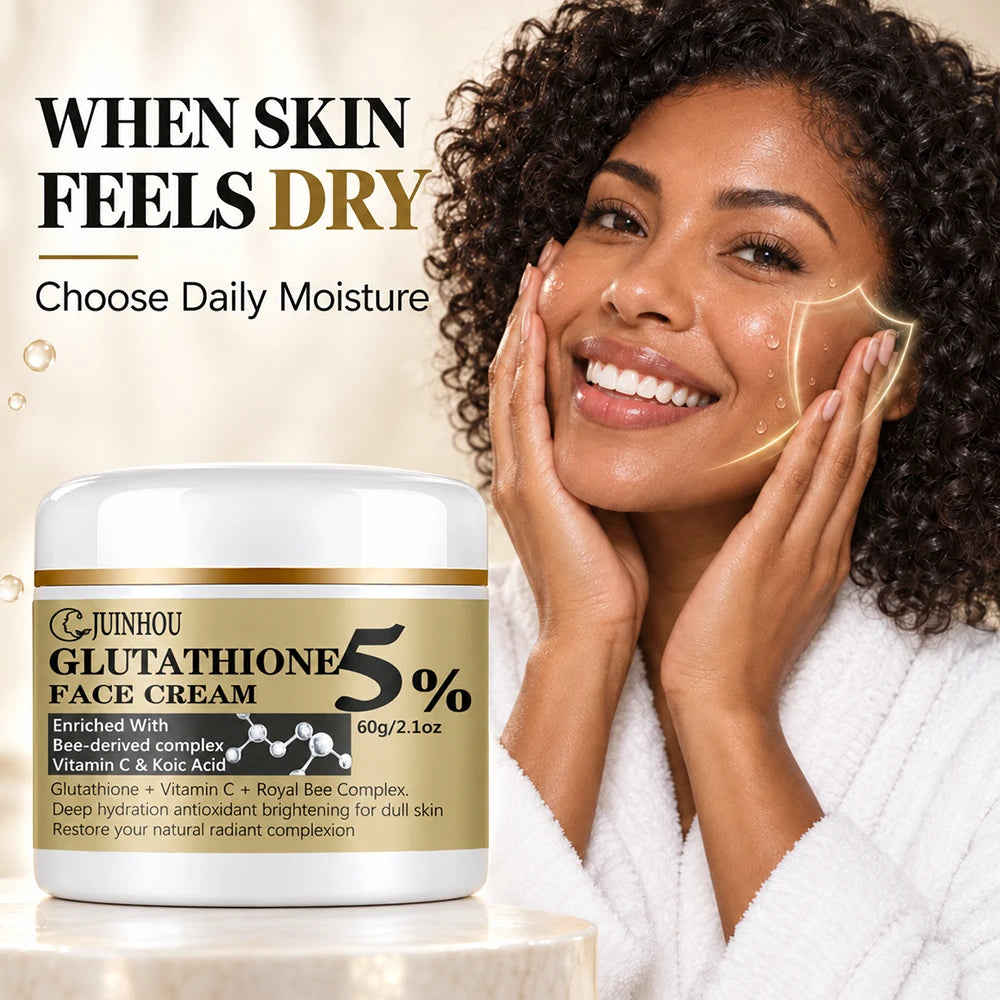 JUINHOU Face Cream 5% Glutathione Bee Complex Vitamin C Kojic Acid Moisturizing Face Cream For Dull Skin Hydrating Skincare Gift