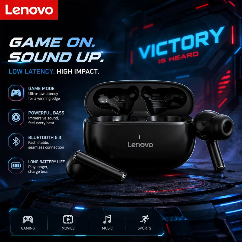 Lenovo TA210 TWS Wireless Bluetooth 5.3 Earphones Gaming Low Latency Dual Mode Music Earbuds Sports In-Ear Headset With Mic New