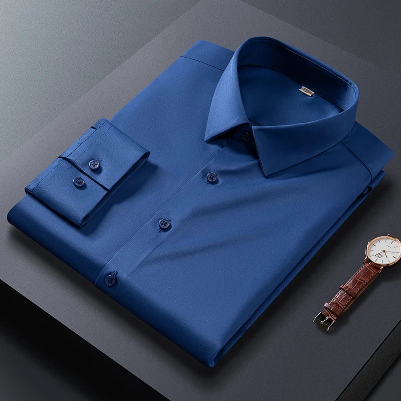 Men Shirt Glossy Long Sleeve Plus Size 5XL 6XL 7XL Oversize Loose Casual Dress Shirt Autumn Comfortable Office Work Business