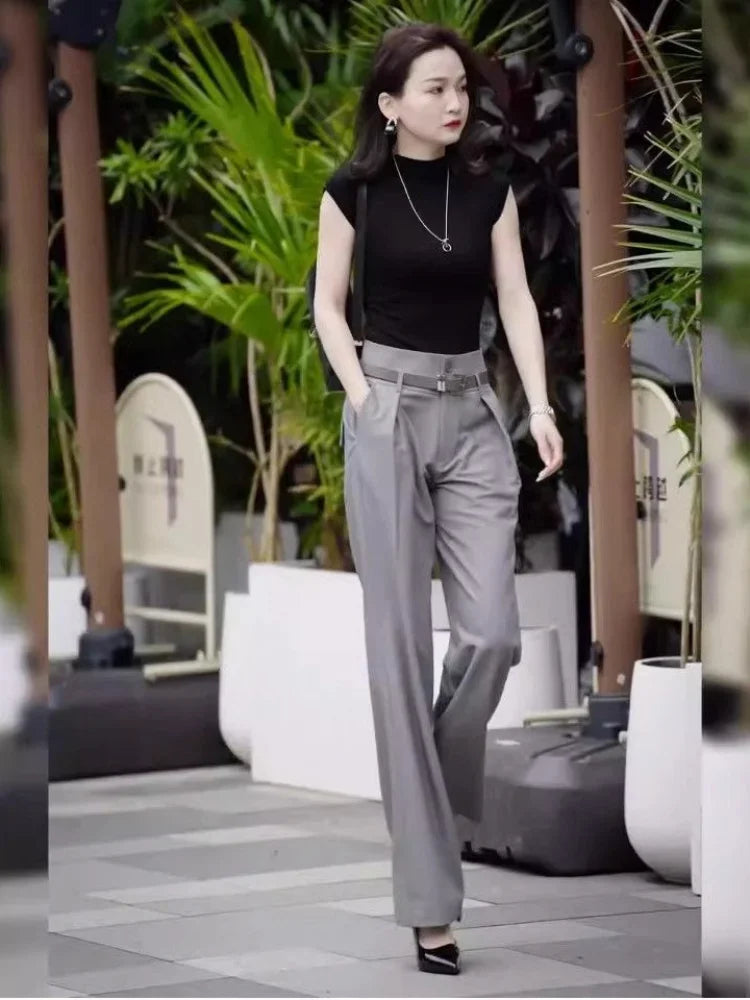 Women's Top and Pants Two Piece Set Formal Summer 2025 Business Ladies Trouser Wide Leg Clothes Clothing Trend Fashion Tailor D