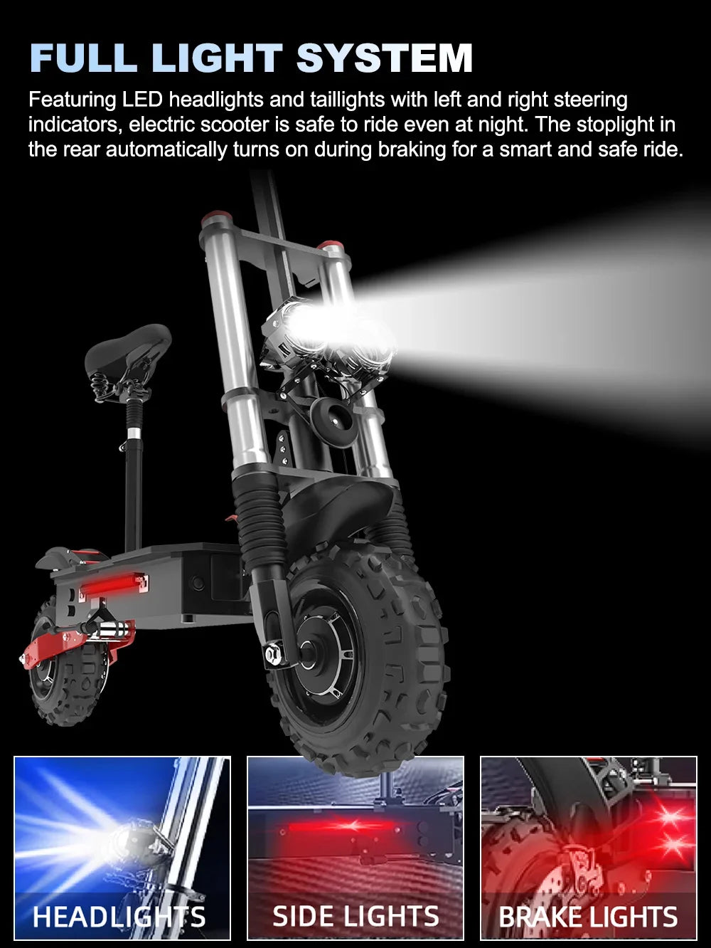 6000W High Power Dual Motor Electric Scooter Aluminum Alloy Folding Frame Off-Road Tire Dual Hydraulic Shock Adult E-Scooter