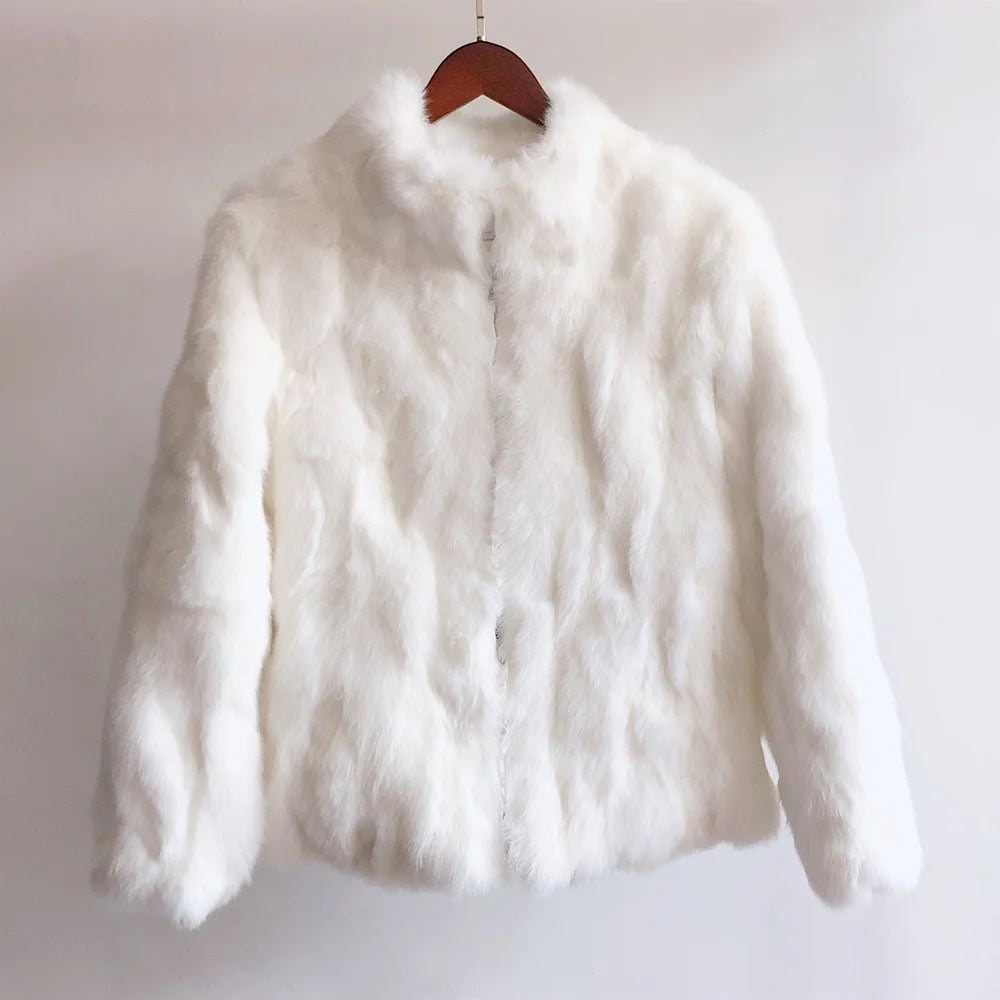 Natural Rabbit Fur Coat Women Winter Jacket Real Leather And Fur Bolero Women's Clothing Female Outerwears With 2025 Black Cold