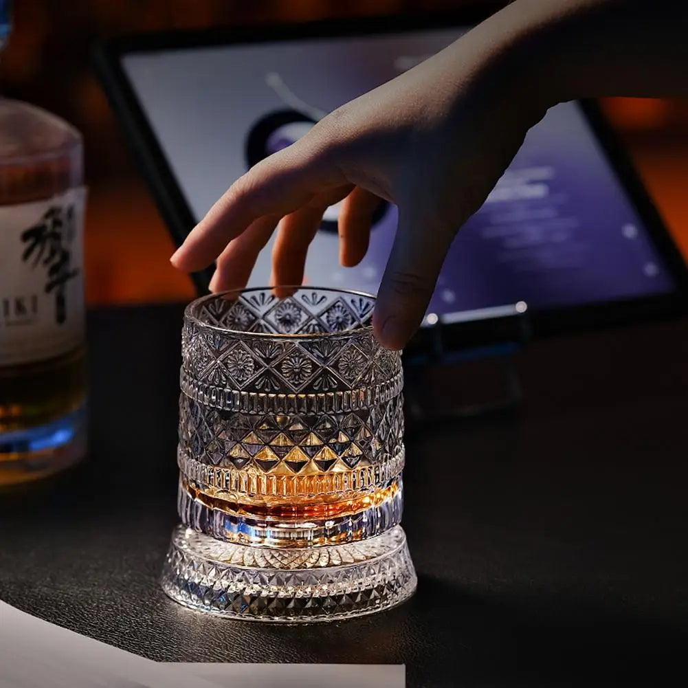 Luminous Rotating Whiskey Glass Elegant Whiskeys Cup Crystal Glass Drinkware for Parties for Cocktail Party Drinking Glass