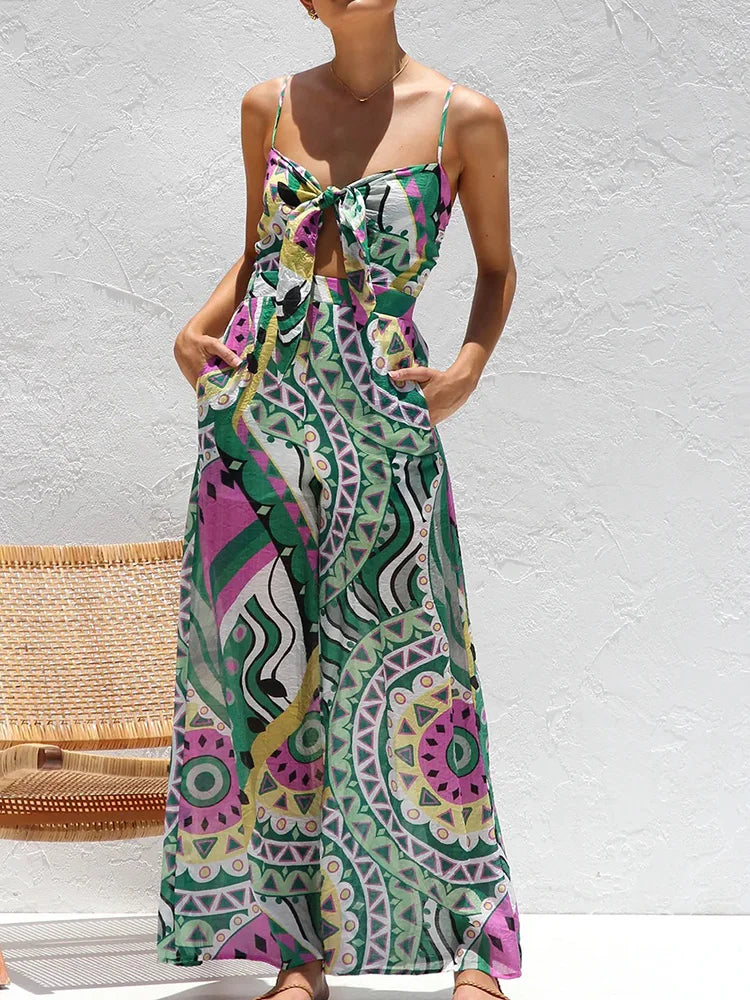 Wide Leg Pants Lace-Up Fashion Playsuits, Women Summer Holiday Sleeveless Chic Jumpsuits, 2025 Backless Simple Ladies Bodysuits