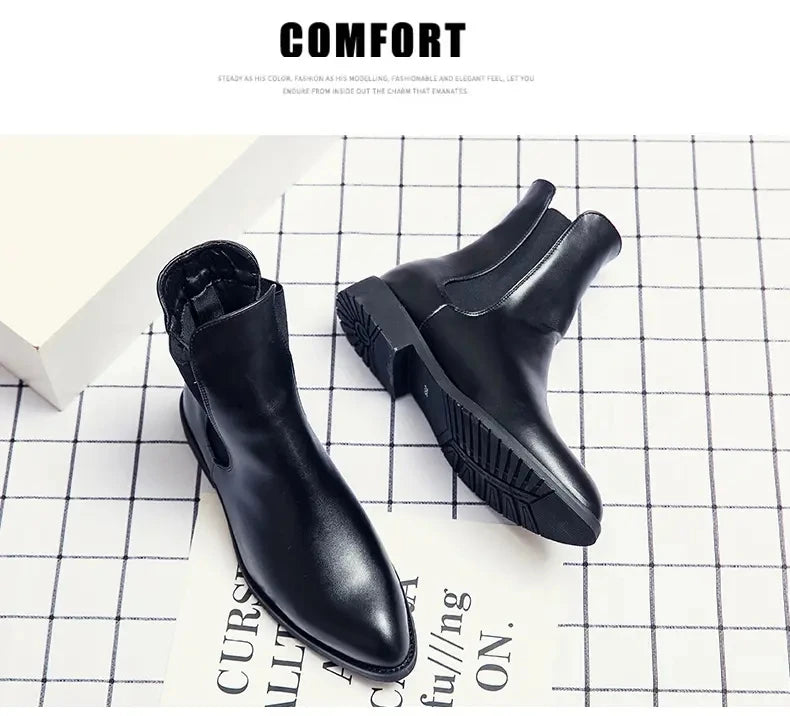 Men Fashion Chelsea Boots Black One Step Business Brand Formal Boots Waterproof Anti slip Wear resistant Size 38-48 Men Boots