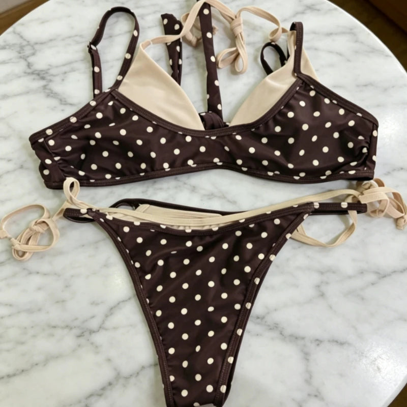 2026 Bikini Gathering Women's Swimsuit Sexy Neck Splicing Swimsuit Summer Beach Wear