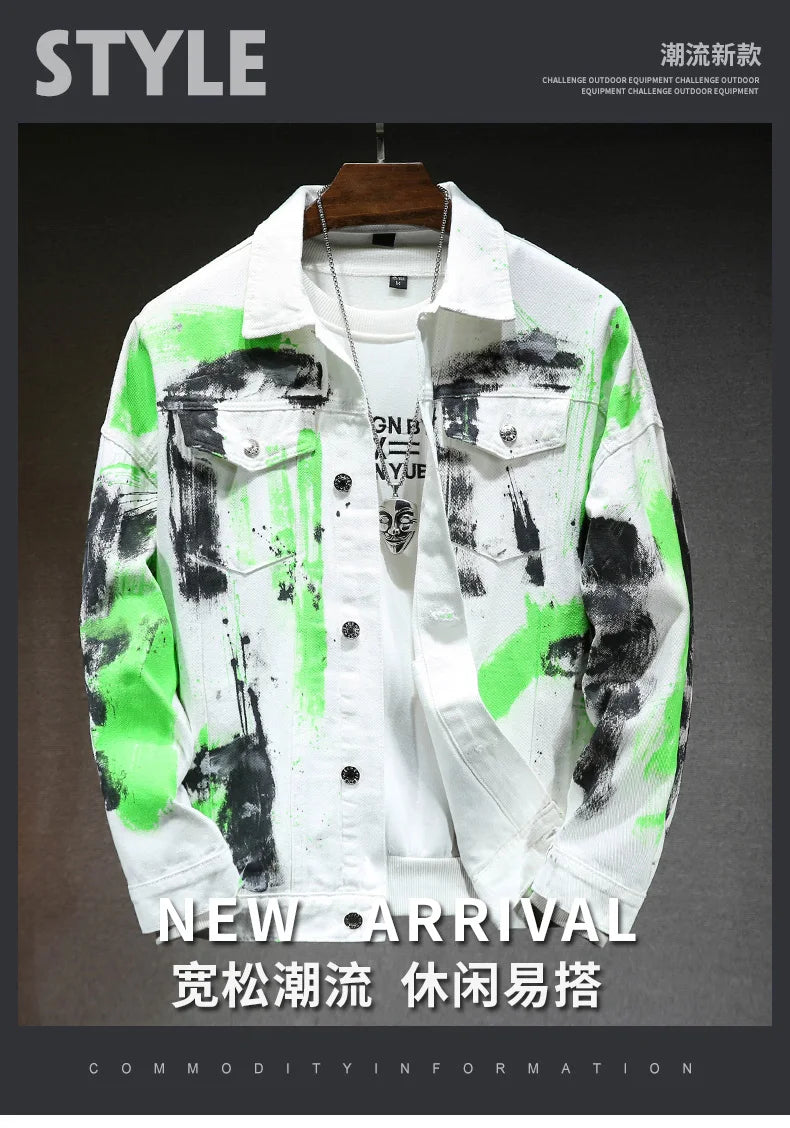 Fashion 2026 Spring Autumn Men's Cotton Denim Jacket Casual Printed Jeans Hip Hop Streetwear Loose Denim Coat Youth Top Clothing