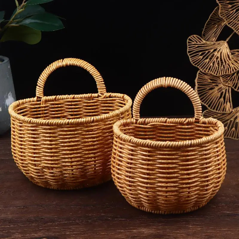 Kitchen Storage Basket With Handle Cute Wall Hanging Woven Basket Kawaii Hanging Storage Basket Kitchen Sundries Organizer