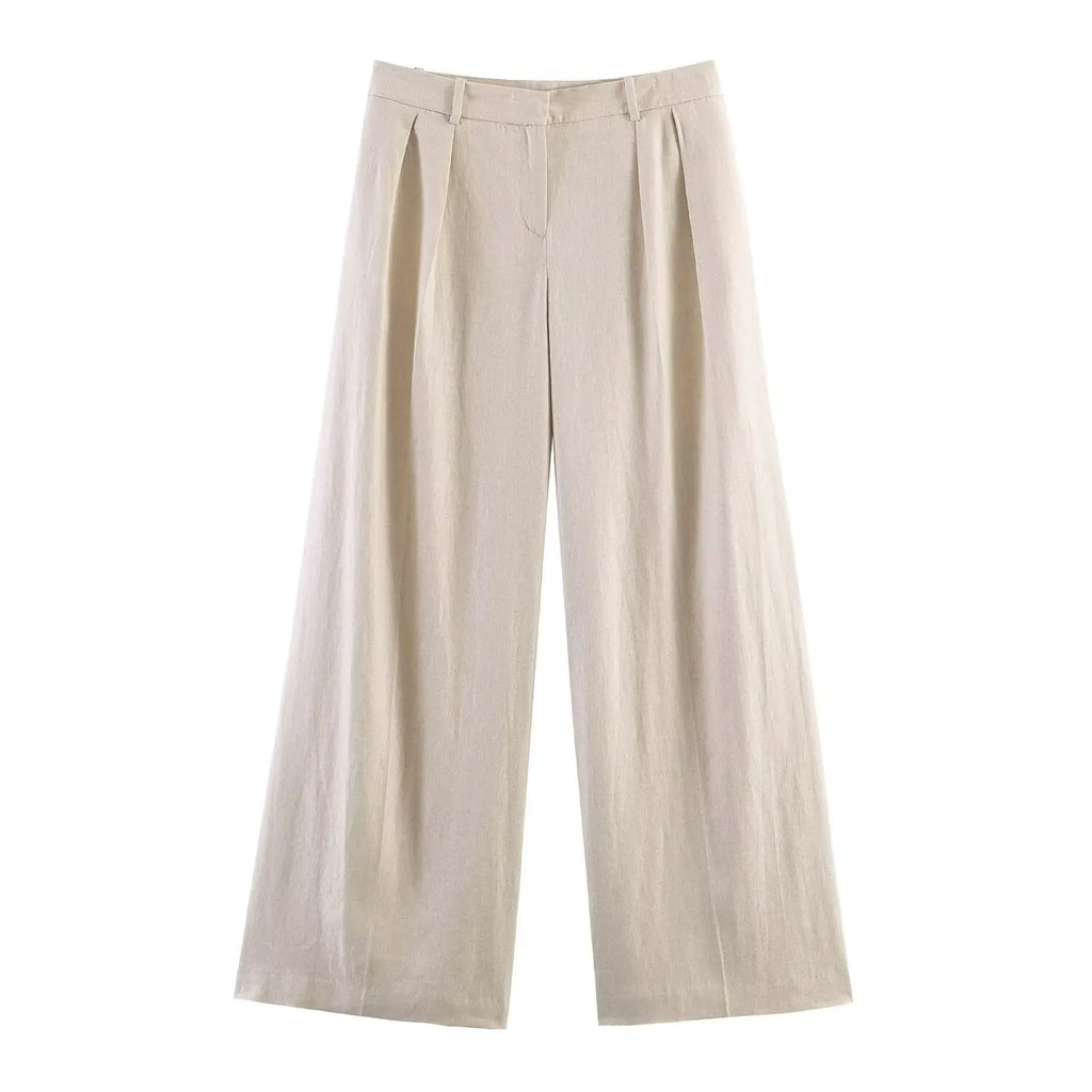 Women's Two Piece Suit Summer 2026 Double Breasted Short Sleeve Blazer High Waist Wide Leg Trousers Female Commute Office Set