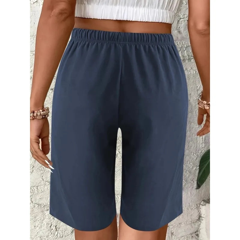Plus Size 1XL-5XL Women's Fashionable Elastic Waistband Drawstring Loose Casual Comfortable Cropped Pants
