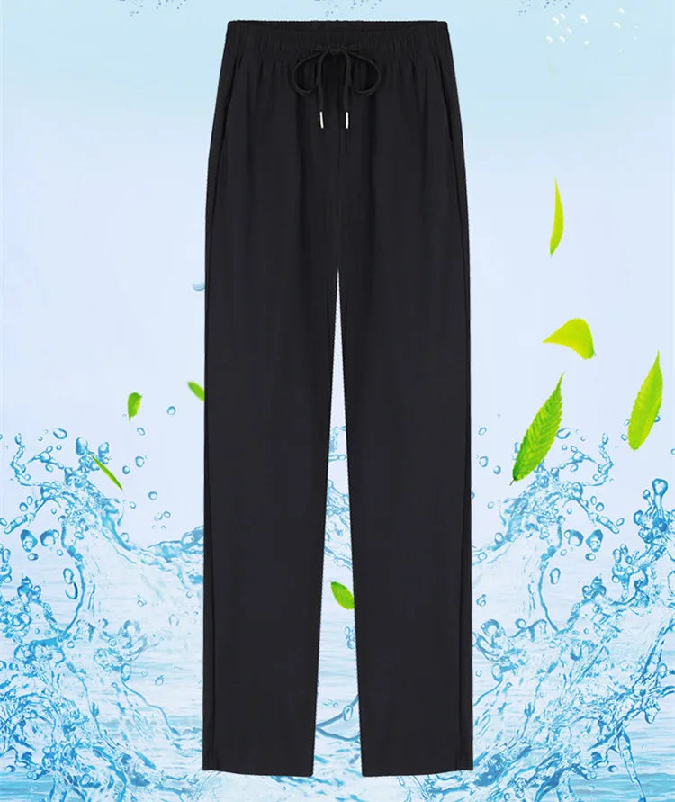 New Women'S Fashion Loose Summer Thin Ice Silk Pants Mom'S Casual High Waist Comfortable Versatile Sports 9-Point Trousers
