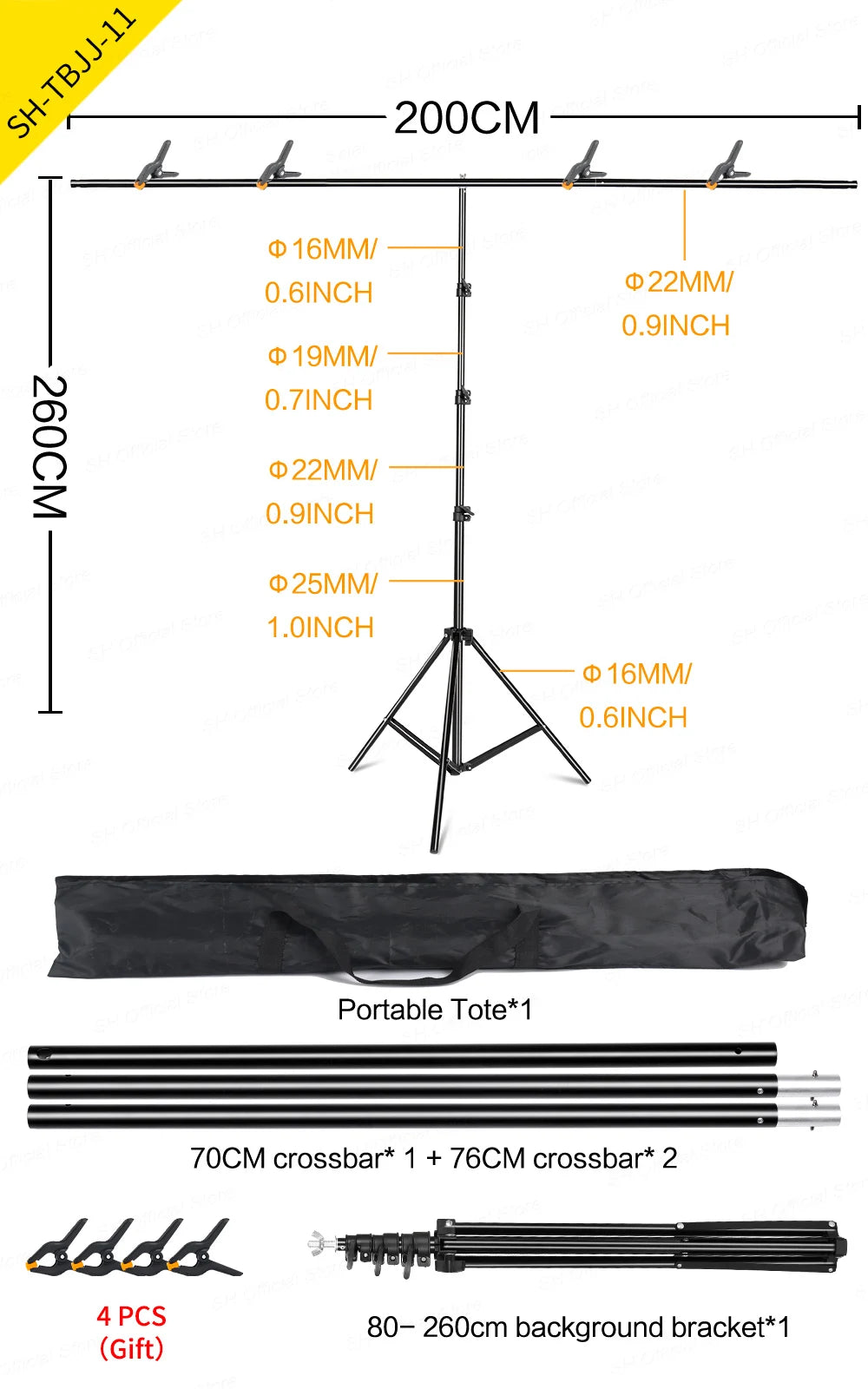 T-shaped Background Photography Backdrop Stand Adjustable Support System Photo Studio for Non-Woven Muslin Backdrops With Clip