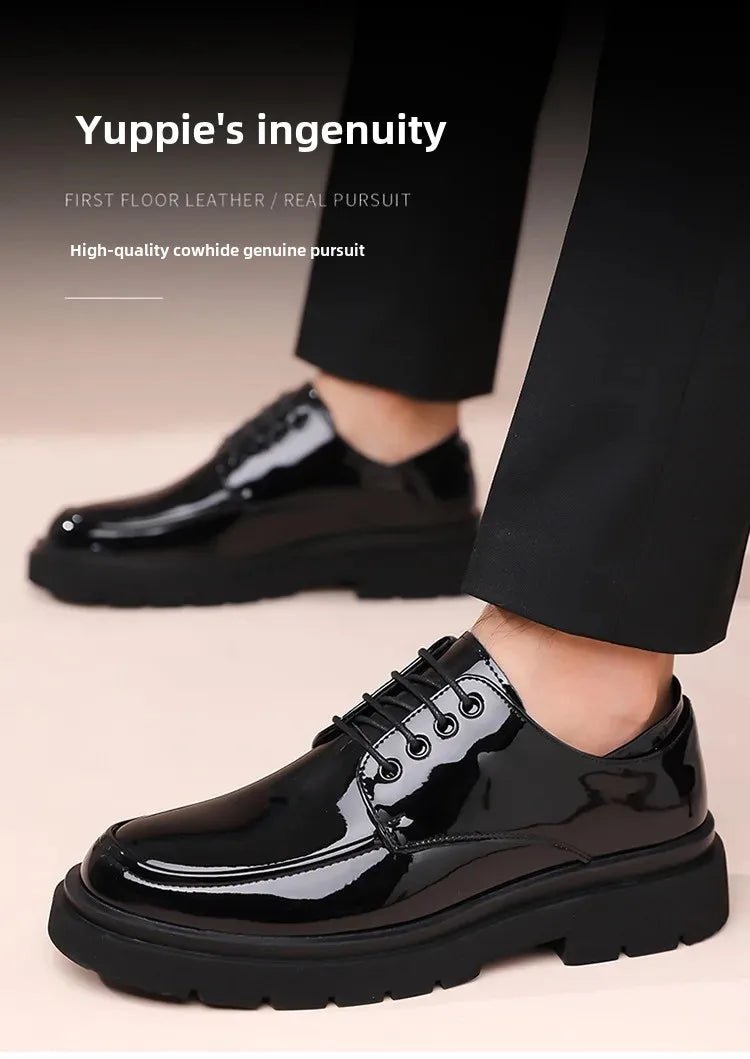 2025 Autumn Patent Leather Men's Business Formal Tie-Up Shoes Safety Professional Bata Breathable Men's Shoes botas para hombre