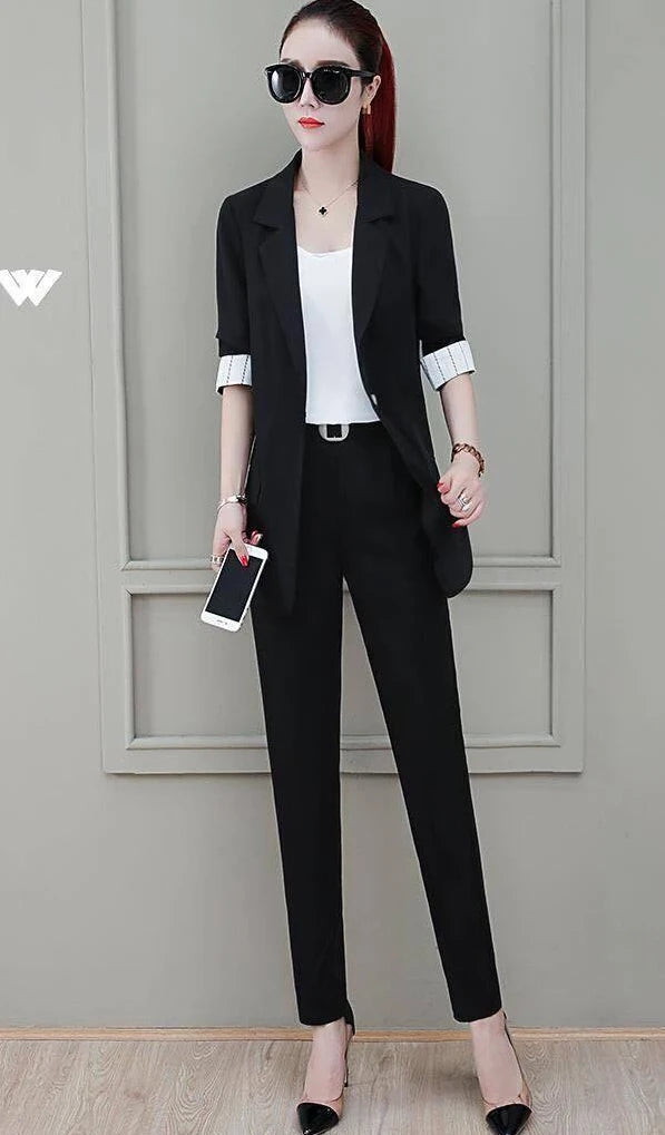 Two Piece Set Pants for Women Professional Trouser Suit Blazer and Womens 2 Pant Sets Top Outfit Wear To Work Office Pink Classy