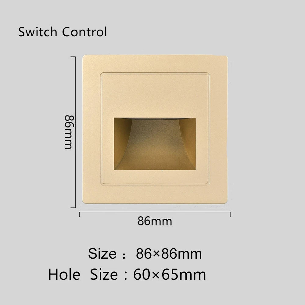Recessed Wall Lamp Led Stair Lights Non-Sensor Corridor Nightlights for Cabinet Closet  Kitchen Luminaires Black White 22v 110v