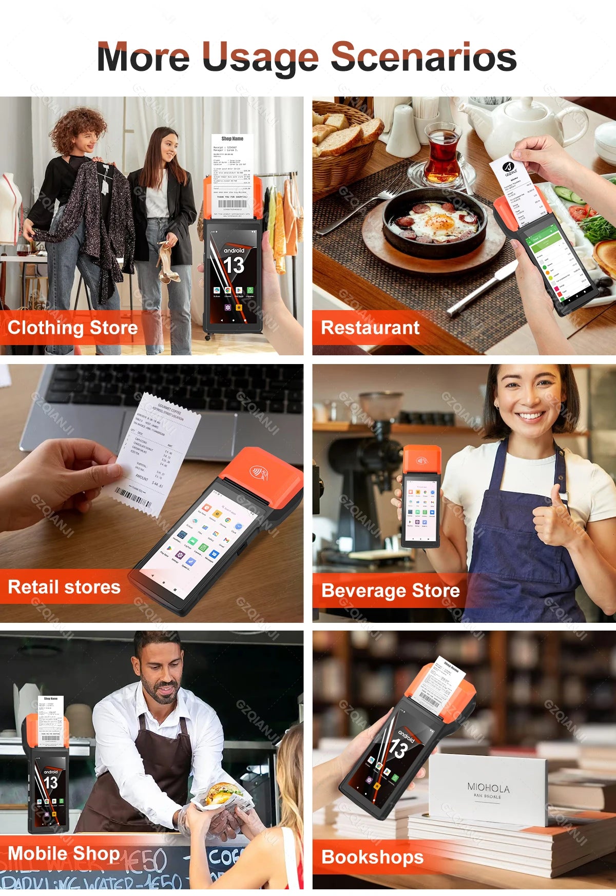 New 4G Android 13 POS PDA Terminal 1D 2D Barcode Scanner Reader Built-in Thermal Receipt Bill Printer Handheld Wifi NFC Loyverse