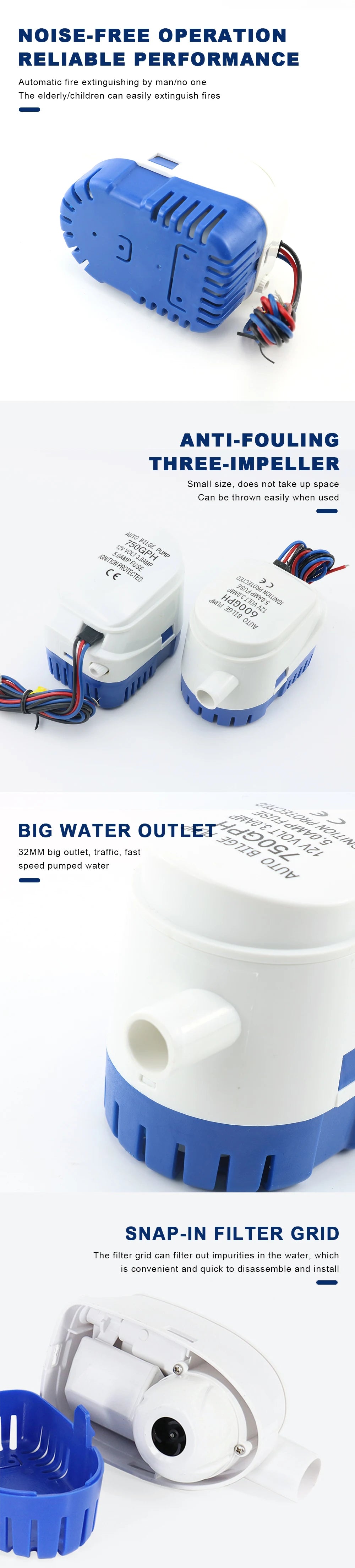 12V 24V DC Bilge Pump 600GPH 750GPH 1100GPH Automatic Boat Marine Water Pump Submersible For Yacht Boat Motor Seaplane Houseboat