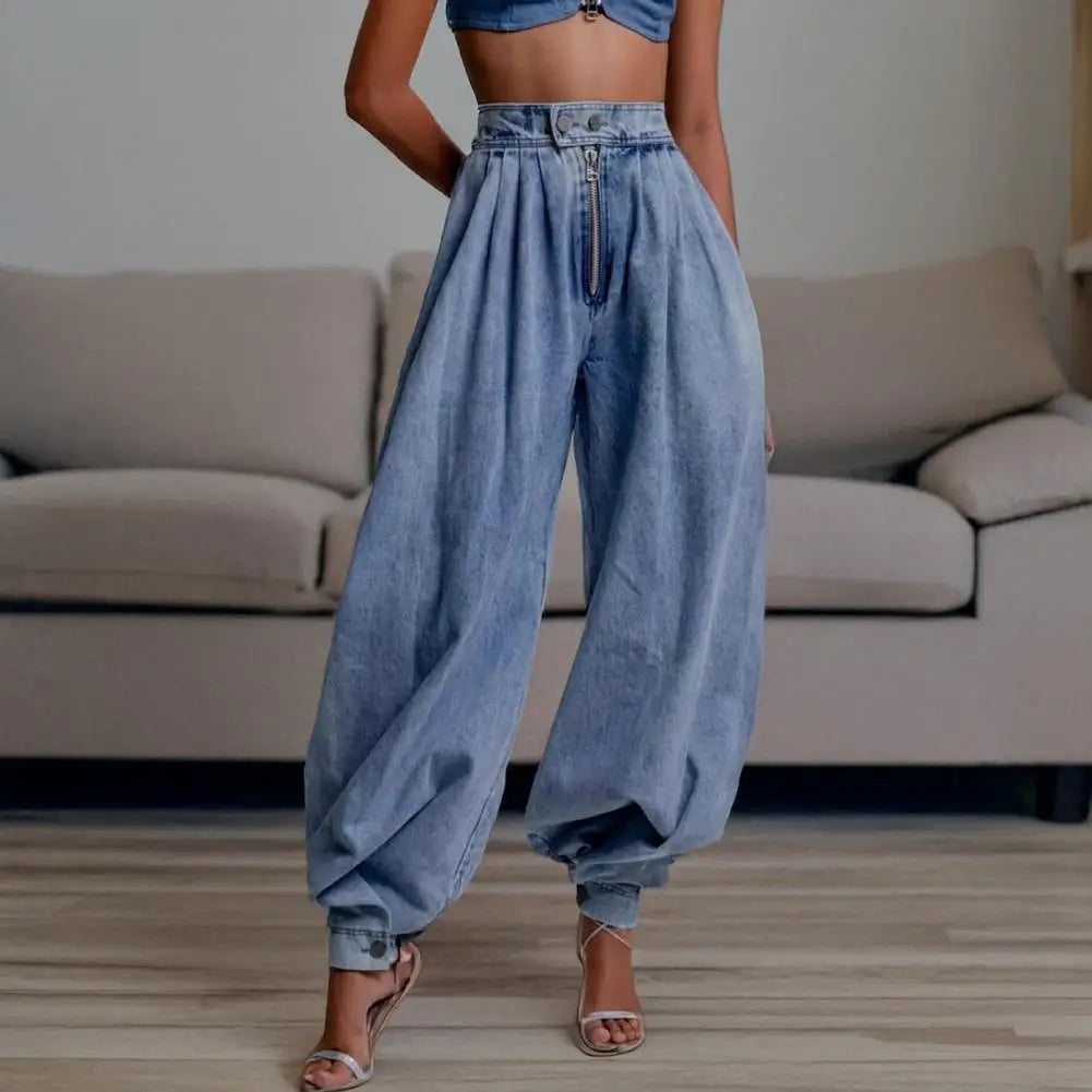 Women's Casual Cargo Jeans Stretch Baggy Cargo Jogger Jeans High Waist Harem Wide Leg Denim Pants Loose Sweatpants With Pockets