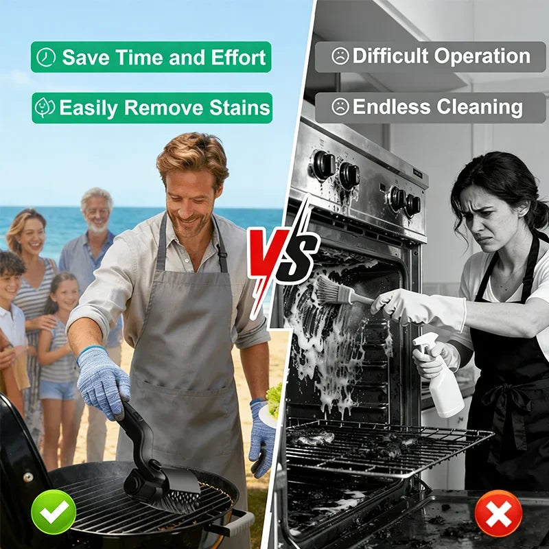 Built-in 4000mAh rechargeable battery with 3 adjustable speed modes. The rotating cleaning head delivers powerful scrubbing force to remove burnt grease, charred residue and food debris on grills without strenuous manual brus