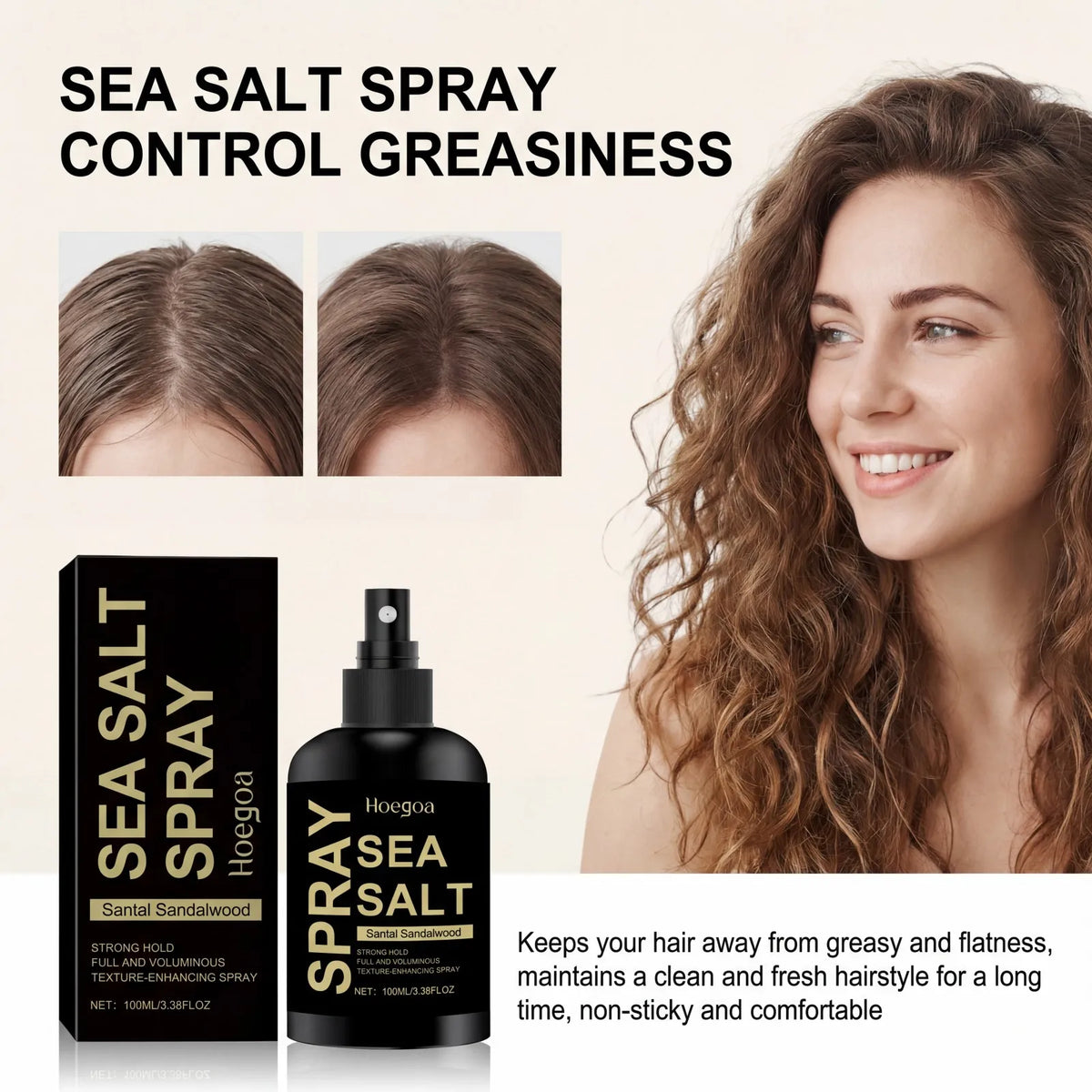 Sea Salt Spray Texturizing Hair Spray Volumizing Strong Hold Control Greasiness Beach Waves Non Sticky Natural Look 100ml