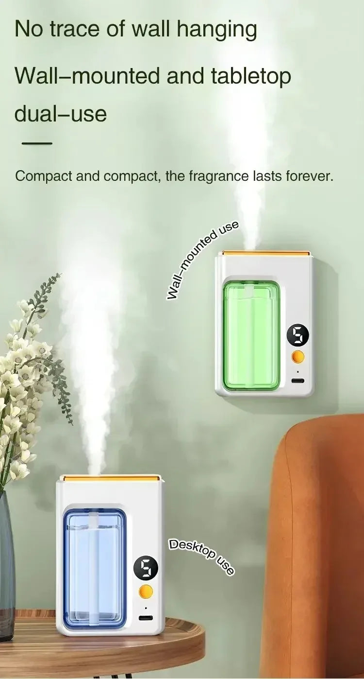 Aromatherapy Diffuser Machine with Display Wireless Wall Hanging Portable Automatic Fragrance Spray Bathroom Deodorization Air
