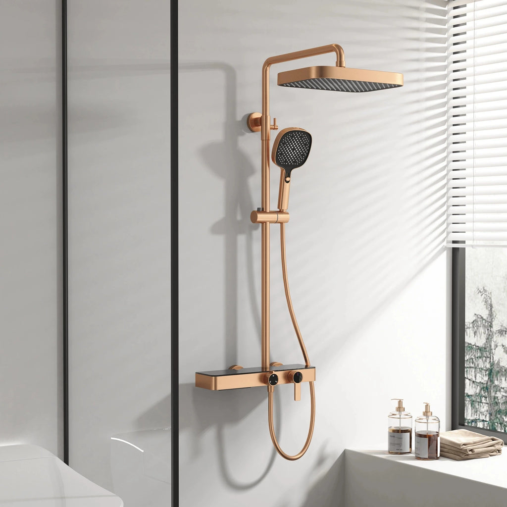 Orange Piano Bathroom Shower Set Waterfall Bathroom Mixer Faucets Rainfall Shower Head Hot Cold Piano Bathroom Shower System