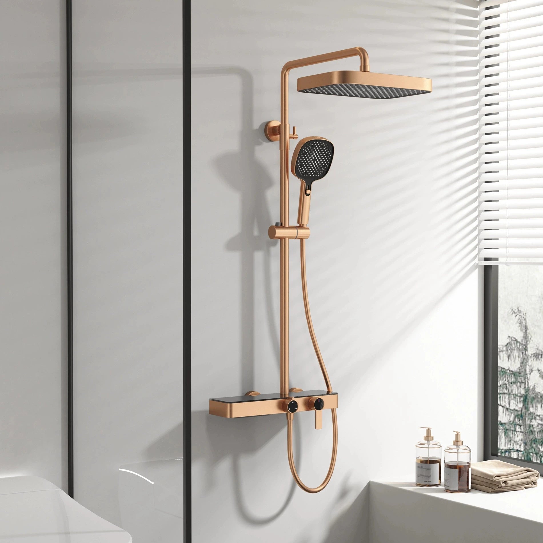Orange Piano Bathroom Shower Set Waterfall Bathroom Mixer Faucets Rainfall Shower Head Hot Cold Piano Bathroom Shower System
