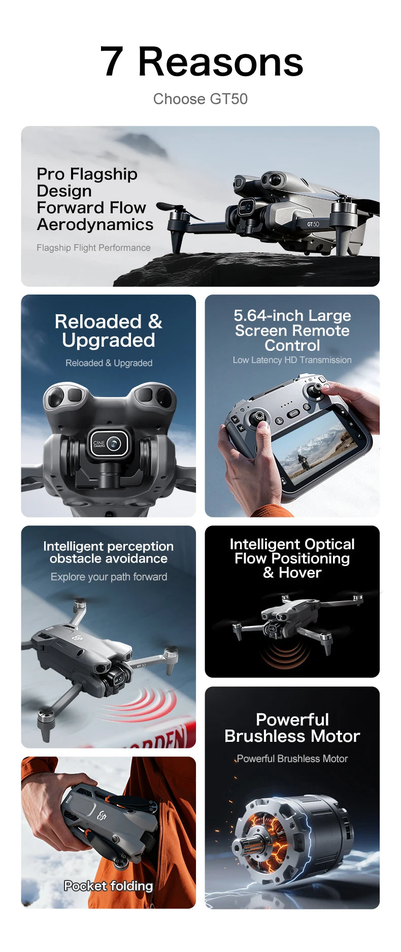 Original GT50 Drone GPS Professional 8K HD Camera 5G Brushless Motor Aerial Photography Optical Flow with screen RC Quadcopter