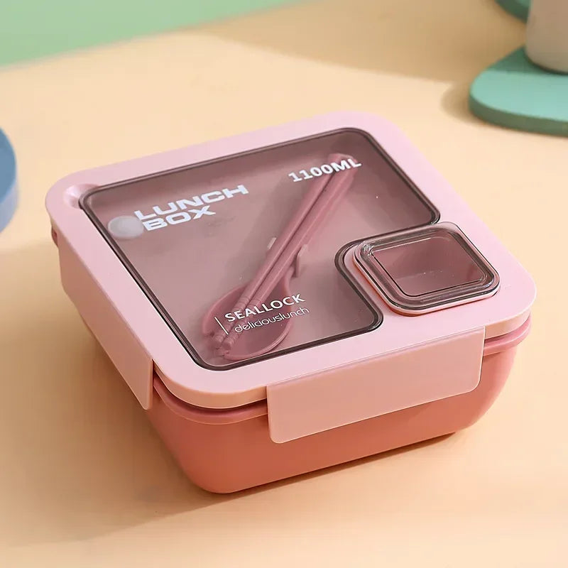 850ml/1100ml Lunch Box Microwave Portable Bento Boxes with Tableware for Kids School Leakproof 4 Grid Food Snack Containers