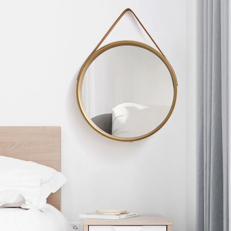 Perforation-free Vanity Mirror Wall-mounted Round Thickened Wooden Border Dressing Mirror Bathroom Mirror Makeup Mirror 전신거울