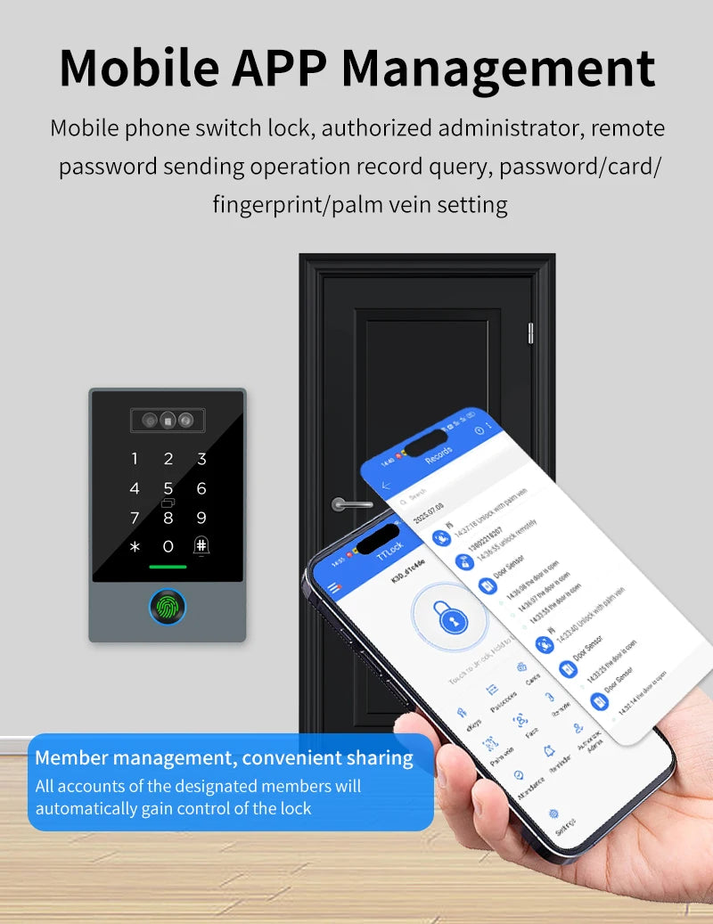 TTLOCK Home Security Visual Intercom Face Recognition Fingerprint WiFi Intelligent 13.5Hz Waterproof IP67 Access Control