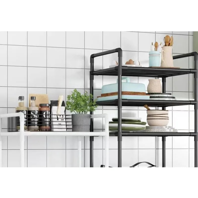 Kitchen Storage Rack Multilayer No Drill Rolling Shelf for Pots Microwave Oven Vegetables Organizer