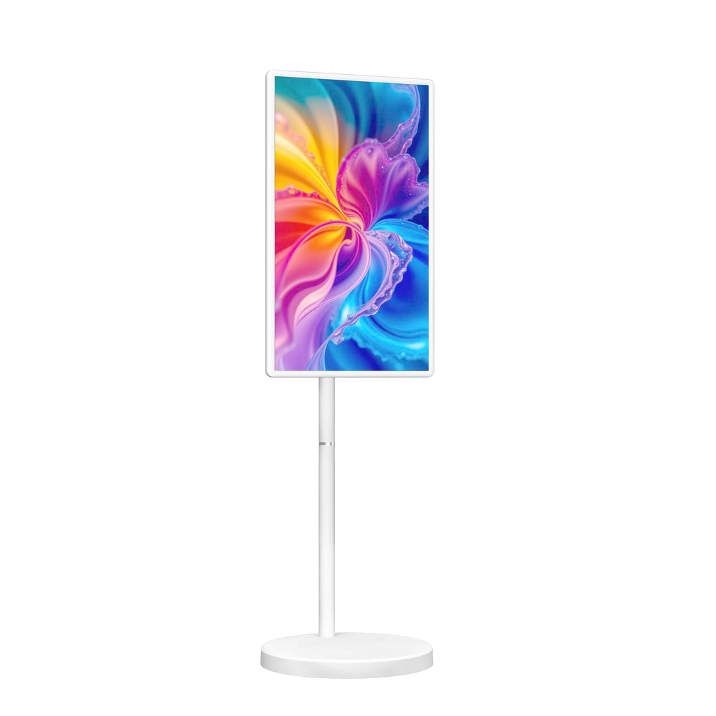 Floor-Standing TV Stand,32 Inch Monitor Screen Digital Signage Touch Screen Android 15 4+128GB Smart TV Display Portable TV Moni