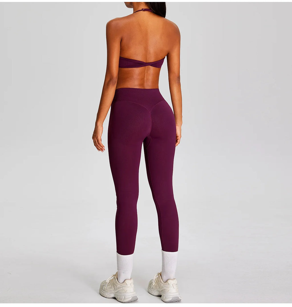 PMW Women Seamless Yoga Set Outdoor Cycling Running Sports Set High Elasticity Lifting Buttocks Quick-Drying Yoga Clothes