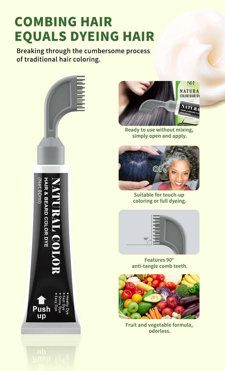 Avocado Fast Hair Dye Black Shampoo with Comb 80ml Black Hair Dye Shampoo with Comb Non-irritating Repair Gray White Hair Care