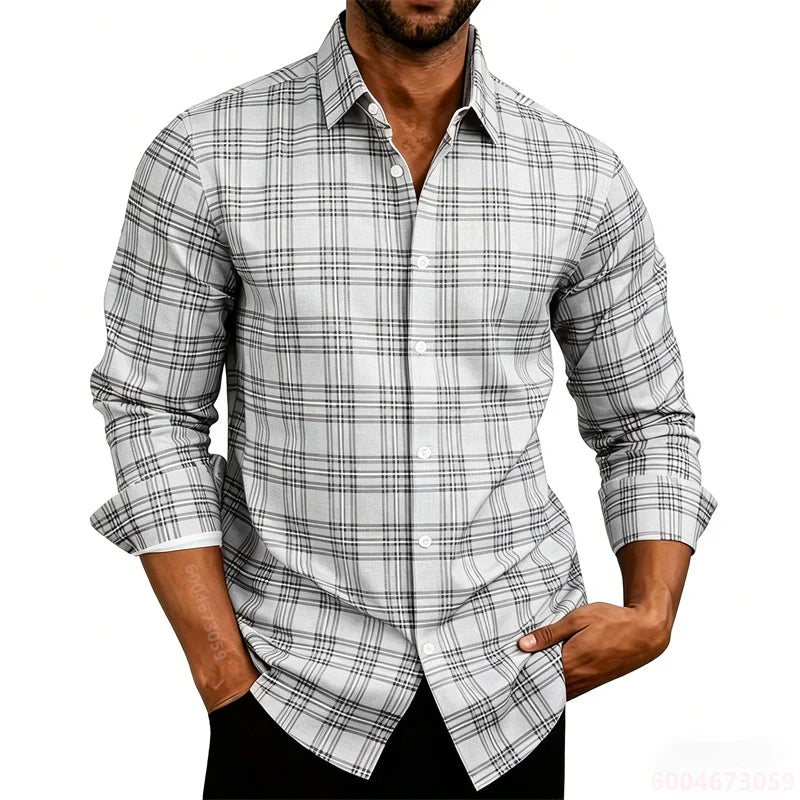 2026 New Men's Shirt Classic Plaid Long Sleeved Shirt Plaid Long Sleeved Formal Shirt Breathable and Comfortable XS-6XL Size