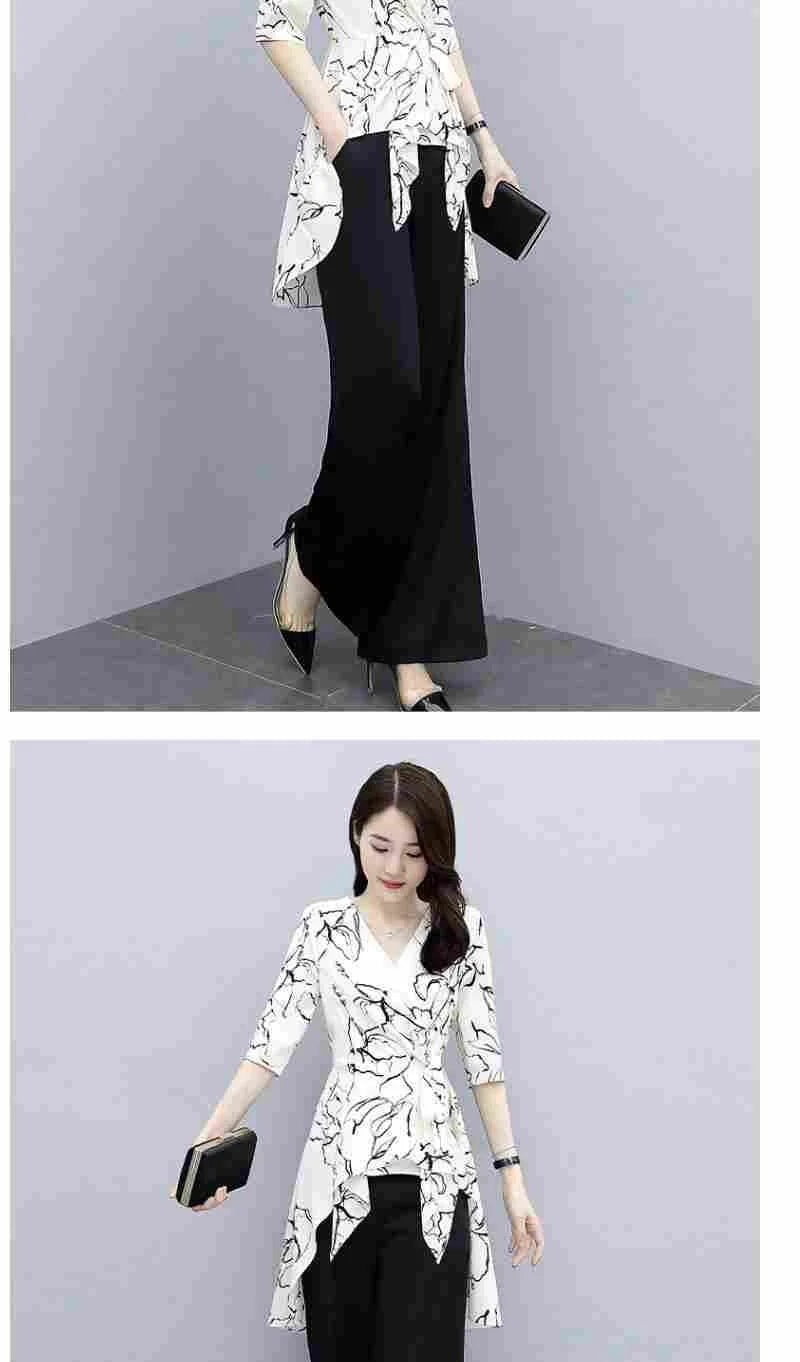 2 Piece Set Women Casual Fashion Printing Pants Suit Short Sleeve Tops +Wide Leg Pants 2 Piece Outfits Women White Set Summer4XL