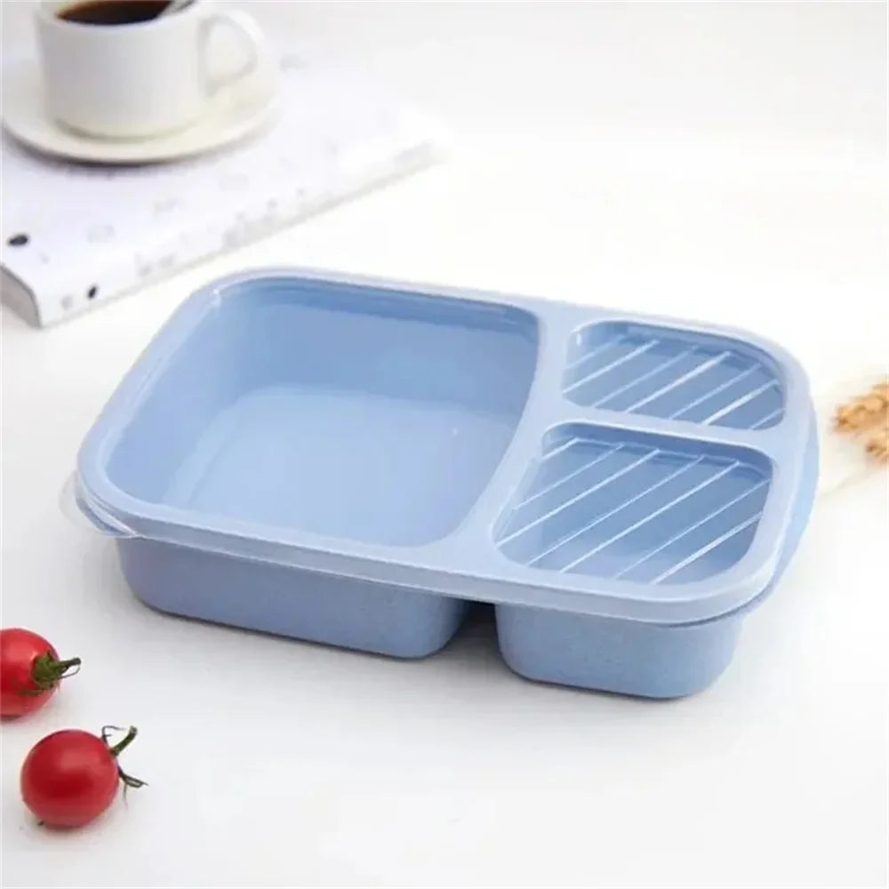 1/4pcs Bento Lunch Box Set 3 Compartment Food Storage Containers Wheat Straw Meal Prep Lunch Box Plastic Food Storage Containers