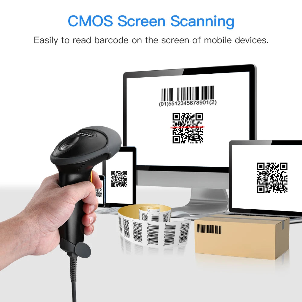 Eyoyo EY-H2 USB Wired 1M Cable Handheld Automatic Scanning Barcode Scanner For Supermarket. PDF417 Data Matrix 1D 2D QR Reader