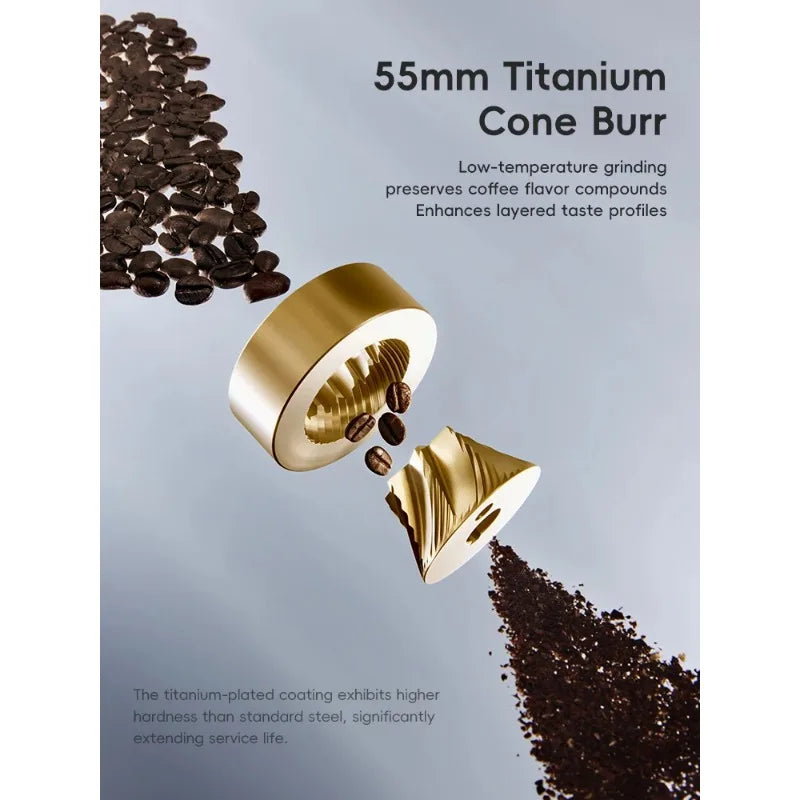 Electric Coffee Grinder 55MM Espresso Cone Burr Stepless Fineness Adjustment Brew Bean Grinder Black White