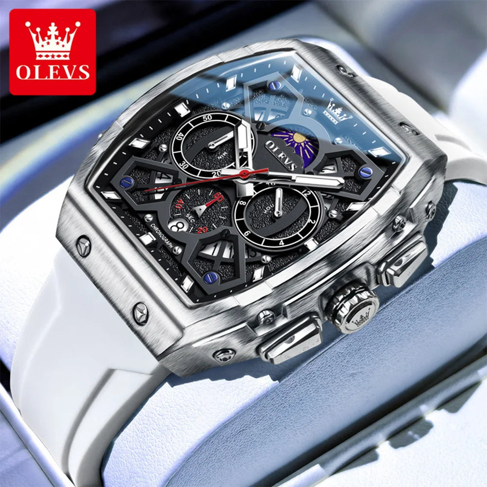 OLEVS 2942 Men Watch Automatic Calendar Waterproof Luminous Moonphase Watch Top Brand Tonneau Large Dial Hollow Men Quartz Watch