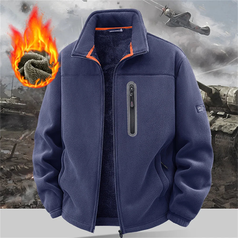 Winter Polar Fleece-Lined Jacket Men Thickened Windproof Stand-Collar Cardigan Jacket Casual Outdoor Embroidered Men's Warm Coat